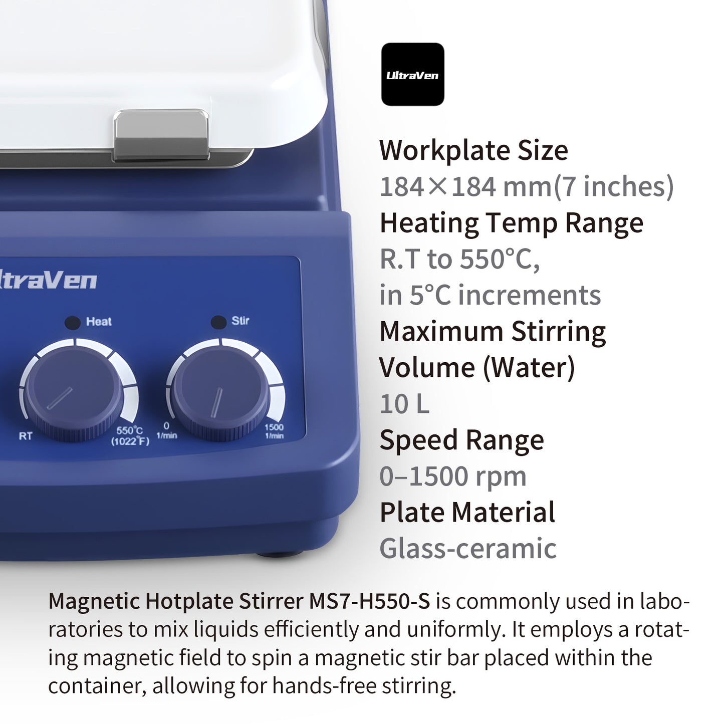 Magnetic Hotplate Stirrer MS7 H550-S,R.T to 550°C Max.Stirring 10 L