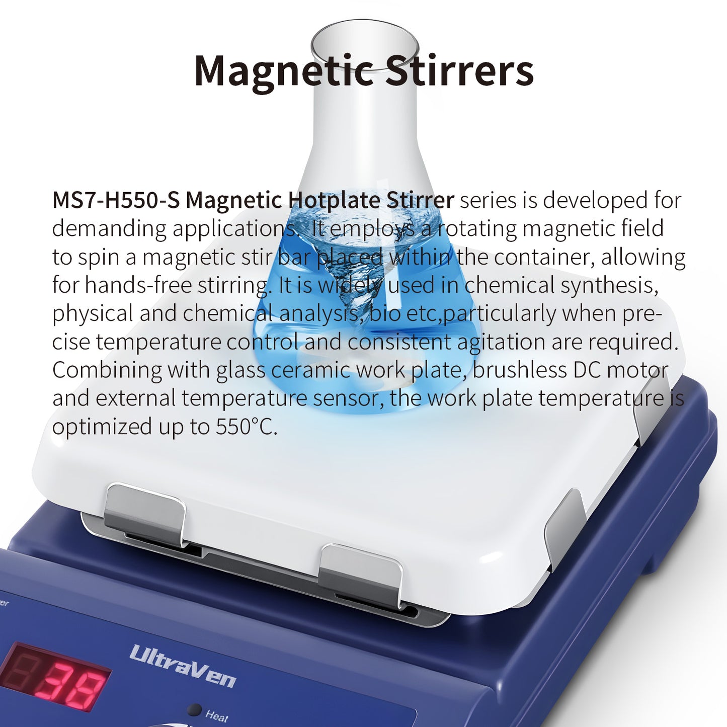 Magnetic Hotplate Stirrer MS7 H550-S,R.T to 550°C Max.Stirring 10 L