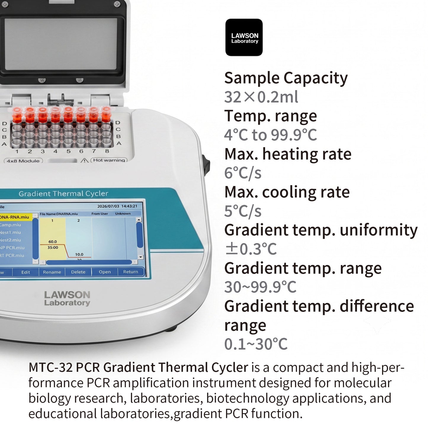 Gradient Thermal Cycler, 32-Well Portable PCR Machine MTC-32