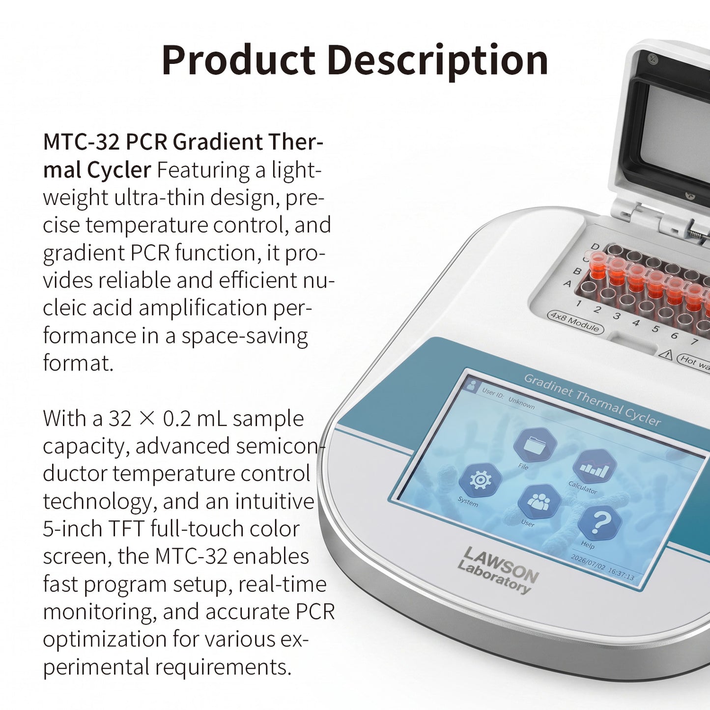 Gradient Thermal Cycler, 32-Well Portable PCR Machine MTC-32